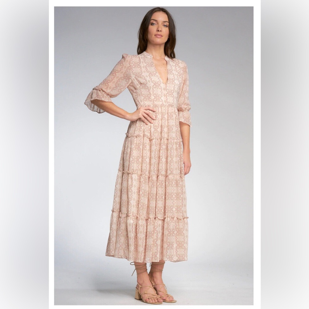 Elan Chania Pink Aztec Print  Maxi Dress NWT